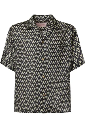 VALENTINO GARAVANI Skjorte, Herre, Sort, L, Bomuld, Bowling Skjorte I Bomuldspoplin Med All Over Toute La V Print