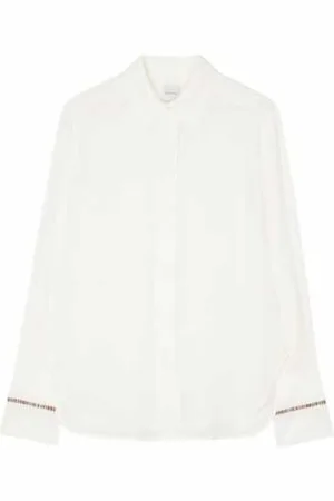 Paul Smith Skjorte, Herre, Hvid, XS, Hvid silkebluse med signaturstriber