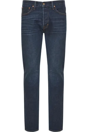 Tom Ford Jeans, Herre, Blå, W40, Læder, Cotton Blend Jeans med læderlogo