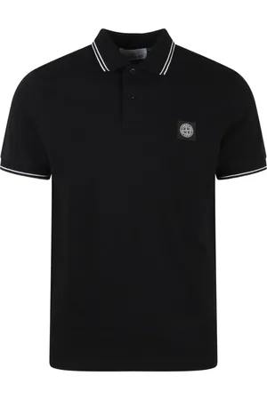 Stone Island Top, Herre, Sort, L, Bomuld, Logo Polo Shirt med Kontrastdetaljer