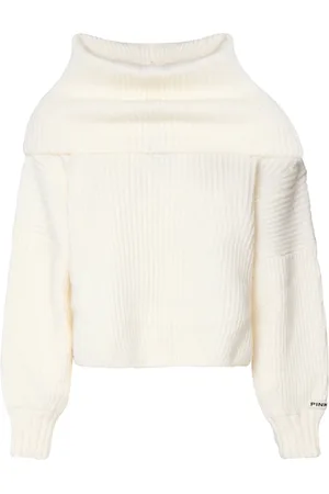 Pinko Strik, Dame, Hvid, S, Oversized Ribstrikket Rullekrave Sweater