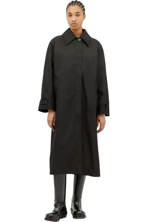 Jil Sander Frakke, Dame, Sort, S, Uld, Shell Weave Regnfrakke med Spread-krave