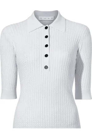 Proenza Schouler Top, Dame, Hvid, XS, Bomuld, Micro Cable Knit Polo Shirt