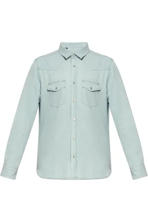 Tom Ford Skjorte, Herre, Blå, M, Denim, Denim Chambray Western Skjorte