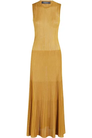 FEDERICA TOSI Kjole, Dame, Brun, S, Polyester, Ambra Lang Ribbet Ærmeløs Kjole