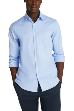Calvin Klein Skjorte, Herre, Blå, 2XL, Bomuld, Blå Knappet Langærmet Skjorte