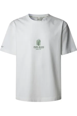 Pepe Jeans Top, Herre, Hvid, L, Bomuld, Hvid T-shirt med Grønt Design