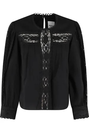 Isabel Marant Bluser & Skjorter, Dame, Sort, M, Bomuld, Sort langærmet broderet bluse