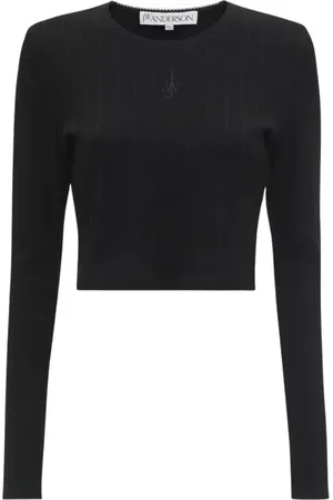 J.W.Anderson Strik, Dame, Sort, XS, Bomuld, Cropped Top med Ankerbroderi