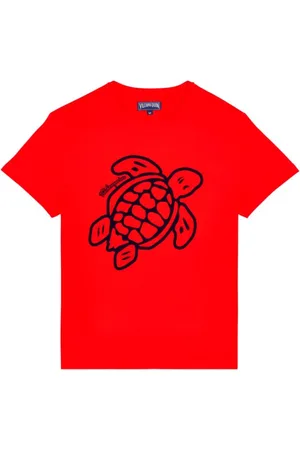 Vilebrequin Top, Herre, Rød, 2XL, Bomuld, T-shirt lavet af bomuld med broderet skildpadde til mænd