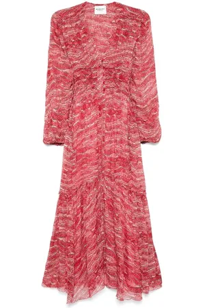 Isabel Marant Kjole, Dame, Flerfarvet, M, Poppy Red Etoile Kjole med Sidebind