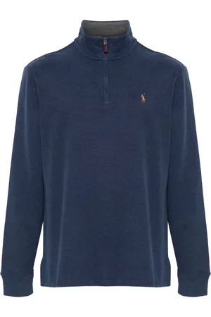 Ralph Lauren Strik, Herre, Blå, 2XL, Bomuld, Bomulds Half-Zip Strik