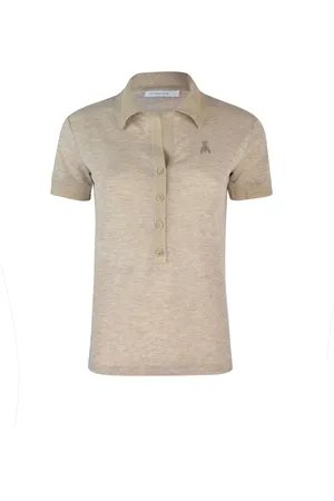 Patrizia Pepe Top, Dame, , M, Polyester, Irregulær Ribstrikket Polo med Strass-logo