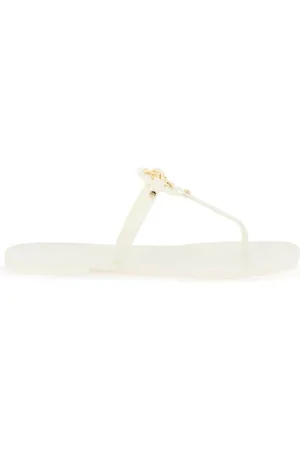 Tory Burch Sko, Dame, Hvid, 35 EU, Uld, Ikoniske guld-tone Double T gummiklapper