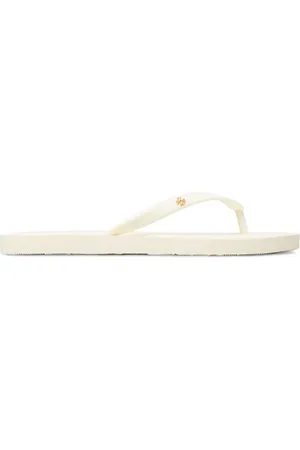 Tory Burch Sko, Dame, Hvid, 39 EU, Uld, Hvide Slip-On Sandaler med Guld Logo