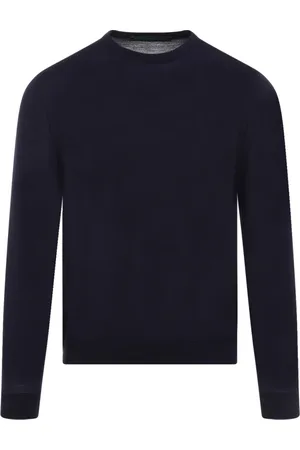 Kiton Strik, Herre, Blå, 2XL, Uld, Blå Uld Crew Neck Sweater