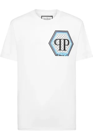Philipp Plein Top, Herre, Hvid, XL, Bomuld, Hvid T-shirt med brystprint