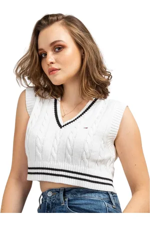 Tommy Hilfiger Strik, Dame, , XS, Bomuld, Cropped Kabelstrikket Vest
