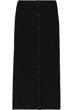 Proenza Schouler Nederdel, Dame, Sort, S, Polyester, Ribstrikket nederdel med knapper foran