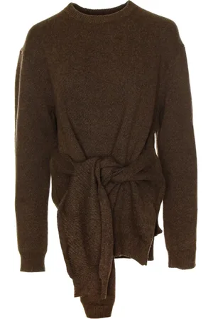 J.W.Anderson Strik, Dame, Brun, L, Bomuld, Draperet sweater med bindebånd foran