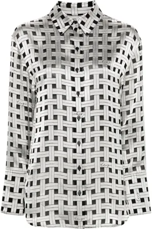 Kenzo Bluser & Skjorter, Dame, Grå, XS, Satin, Satin Vævet Logo Print Skjorte