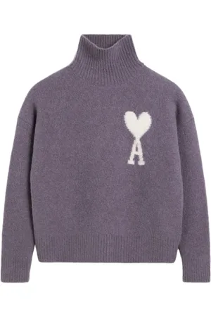 Ami Strik, Herre, Lilla, L, Uld, Hyggelig De Coeur Logo Sweater Lilas