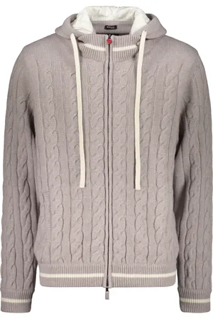 Kiton Strik, Herre, , 2XL, Cashmere, Silke Cashmere Kabelstrikket Cardigan med Hætte