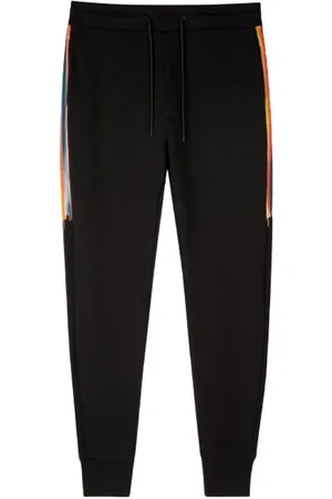 Paul Smith Bukser, Herre, Sort, L, Bomuld, Sorte Loop Cotton Sweatpants med Malet Stribe Print