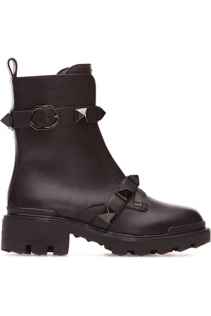 VALENTINO GARAVANI Sko, Dame, Sort, 39 EU, Roman Stud Calfskin Combat Støvle Med Tonale Studs 40mm