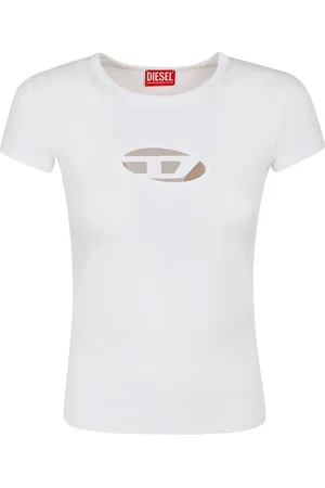 Diesel Top, Dame, Hvid, S, Bomuld, Bomuld Stretch Top med Laser Cut
