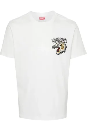 Kenzo Top, Herre, Hvid, S, Bomuld, Hvide T-shirts og poloer med Varsity Jungle-broderi