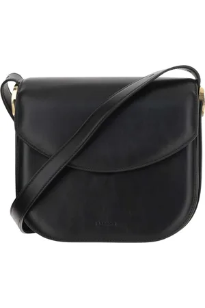 Jil Sander Taske, Dame, Sort, ONE SIZE, Uld, Kalveskinds Læder Skuldertaske med Flap
