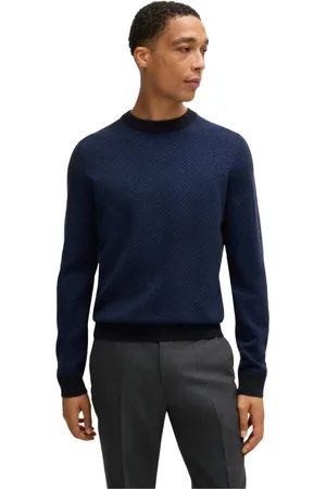 HUGO BOSS Sweathshirts & Hoodies, Herre, Blå, S, Bomuld, Uld Bomuld Jacquard Sweater
