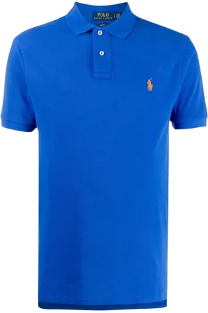 Ralph Lauren Top, Herre, Blå, M, Bomuld, Kortærmet poloshirt med broderet logo