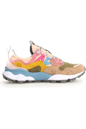 Flower Mountain Sko, Dame, Flerfarvet, 38 EU, Beige Sneakers med Pink og Gul Accents