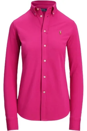 Ralph Lauren Bluser & Skjorter, Dame, Lyserød, L, Bomuld, Heidi Oxford Knit Skjorte