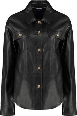 Tom Ford Jakke, Dame, Sort, S, Læder, Lamme Læder Overshirt