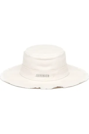 Jacquemus Tilbehør, Dame, Hvid, 60 CM, Bomuld, Explorer Hat med Flossede Kanter