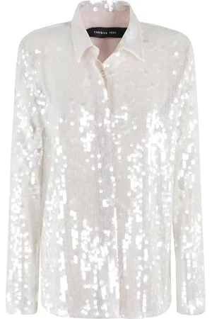 FEDERICA TOSI Bluser & Skjorter, Dame, Grå, S, Polyester, Hvid Paillet Mesh Skjorte