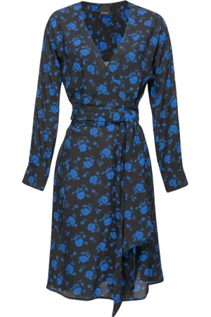 Pinko Kjole, Dame, Blå, S, Moroccan Print Wrap Kjole