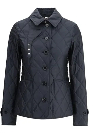 Burberry Jakke, Dame, Blå, M, Quiltet Fernleigh Jakke med Klassisk Krave