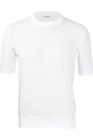 Gran Sasso Top, Herre, Hvid, XL, Ribstrikket T-shirt med krave og manchetter