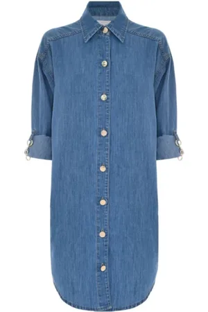 Kocca Kjole, Dame, Blå, L, Uld, Denim Skjortekjole med Guldspænde Detalje