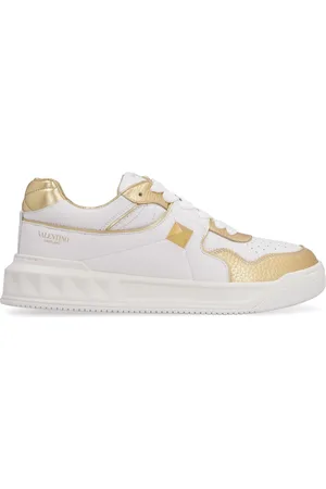 VALENTINO GARAVANI Sko, Dame, Hvid, 37 EU, Læder, Metallic Læder Lav-Top Sneakers