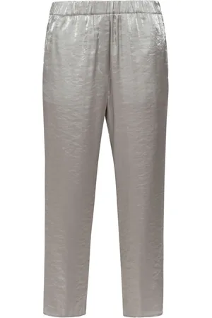 Jucca Bukser, Dame, Grå, S, Satin, Bred stofbukser med frynset detalje