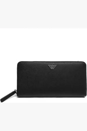 Emporio Armani Tilbehør, Herre, Sort, ONE SIZE, Læder, Læderpung med lynlås og kortindehavere