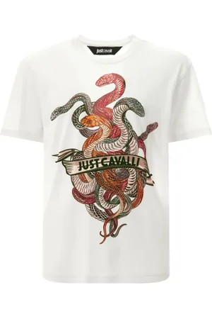 Roberto Cavalli Top, Herre, Hvid, S, Hvid Logo Print Crew Neck T-shirt