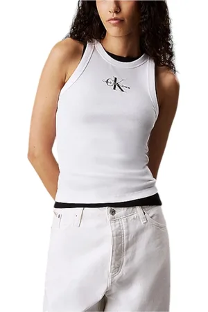 Calvin Klein Top, Dame, Hvid, S, Uld, Moderne Ribstrikket T-shirt