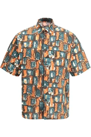 Prada Skjorte, Herre, Flerfarvet, M, Bomuld, Geometrisk Print Bomuldsskjorte
