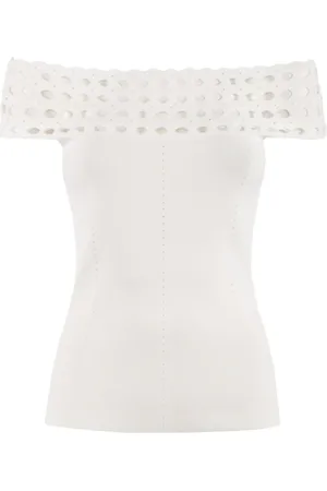 Nenette Top, Dame, , XS, Uld, Off-shoulder Ivory Top med Diamantmotiv